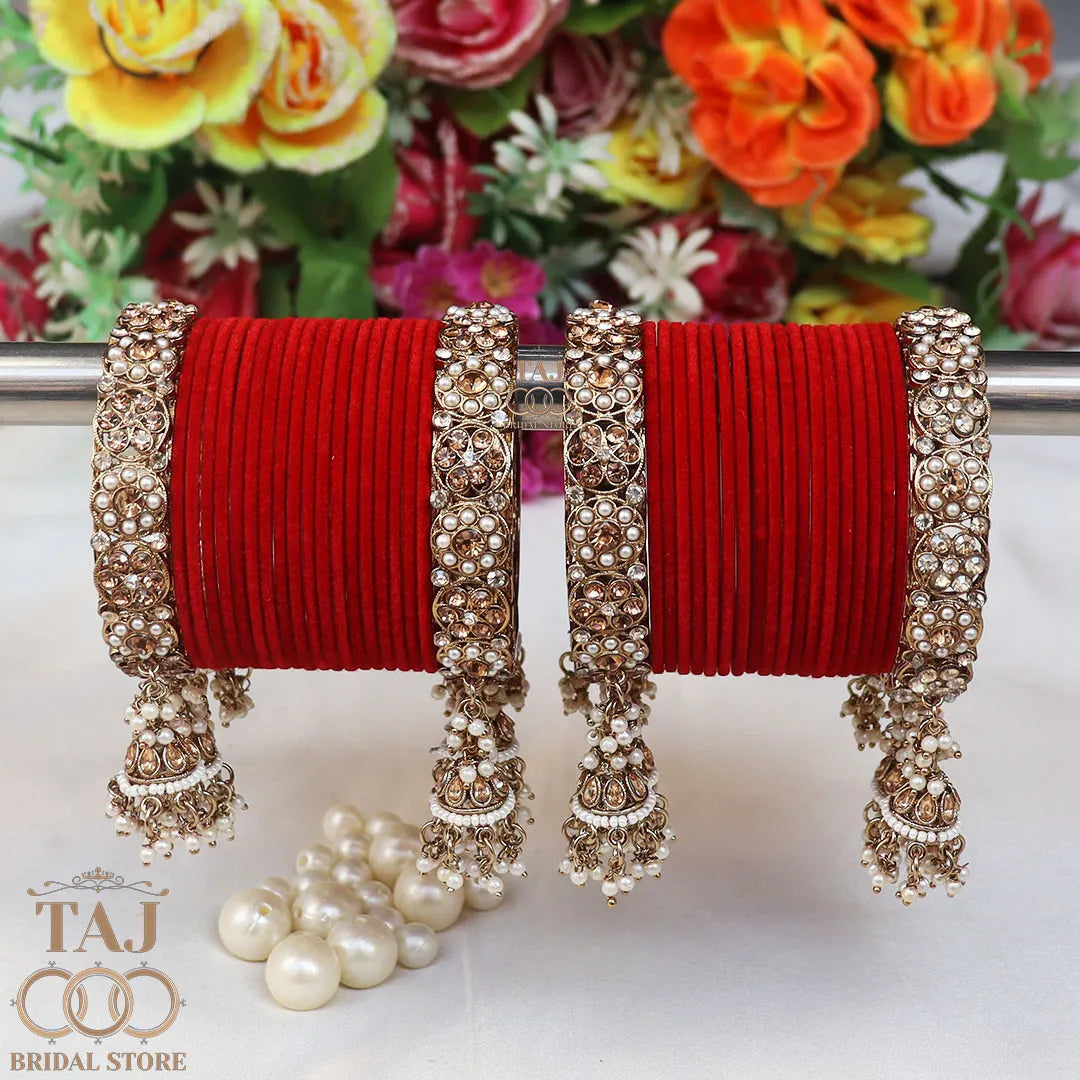 Rajwadi Semi Bridal Bangles Set With Beautiful Jhoomer Design Kada Taj Bridal Store