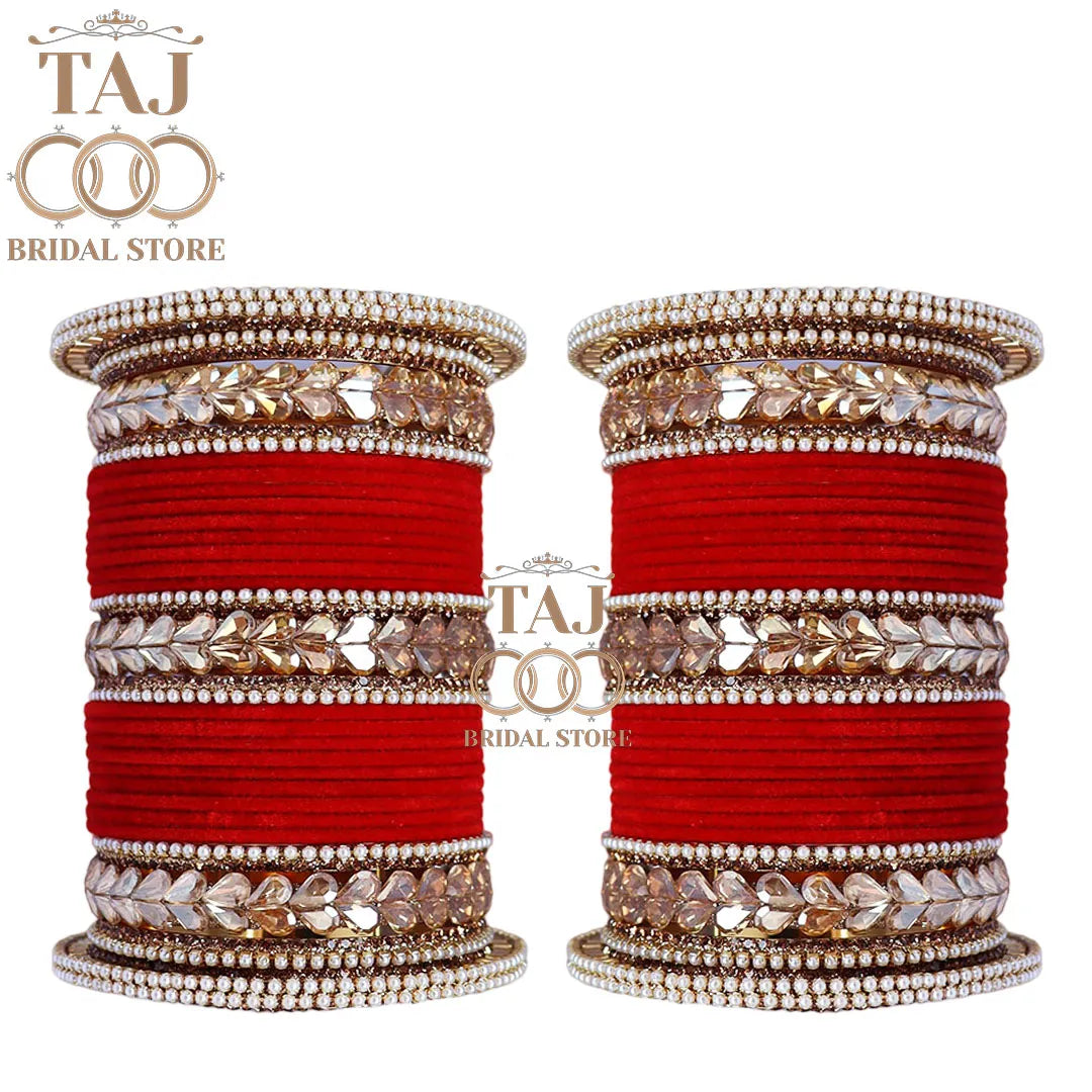 Metal Bridal Bangles Set With Beautiful Kundan Lace Design Kada