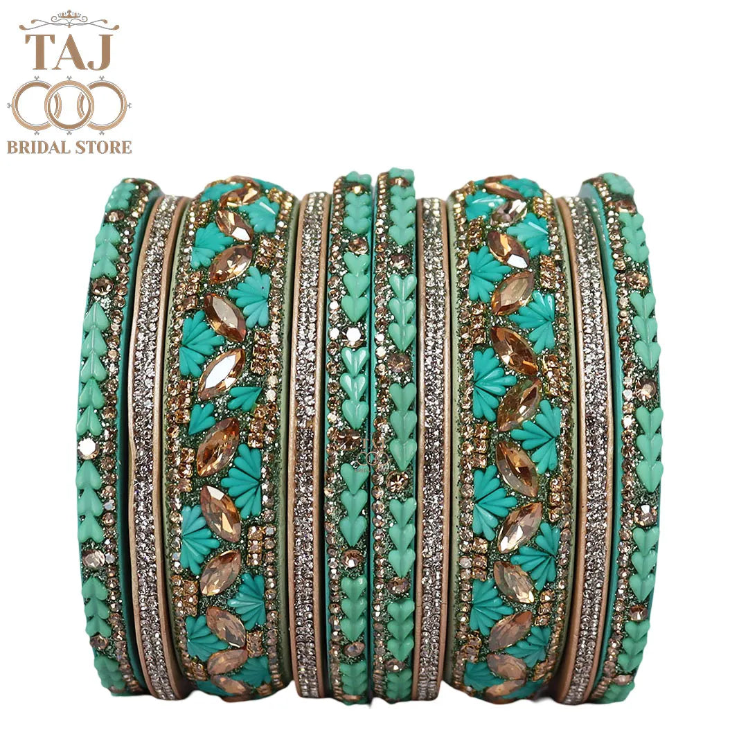 Women's Rajasthani Short Lac Bangles Set With Latest Kundan Design