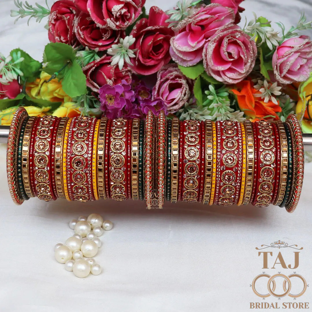 Traditional Rajasthani Lac Bangles Set With Beautiful Kundan Design
