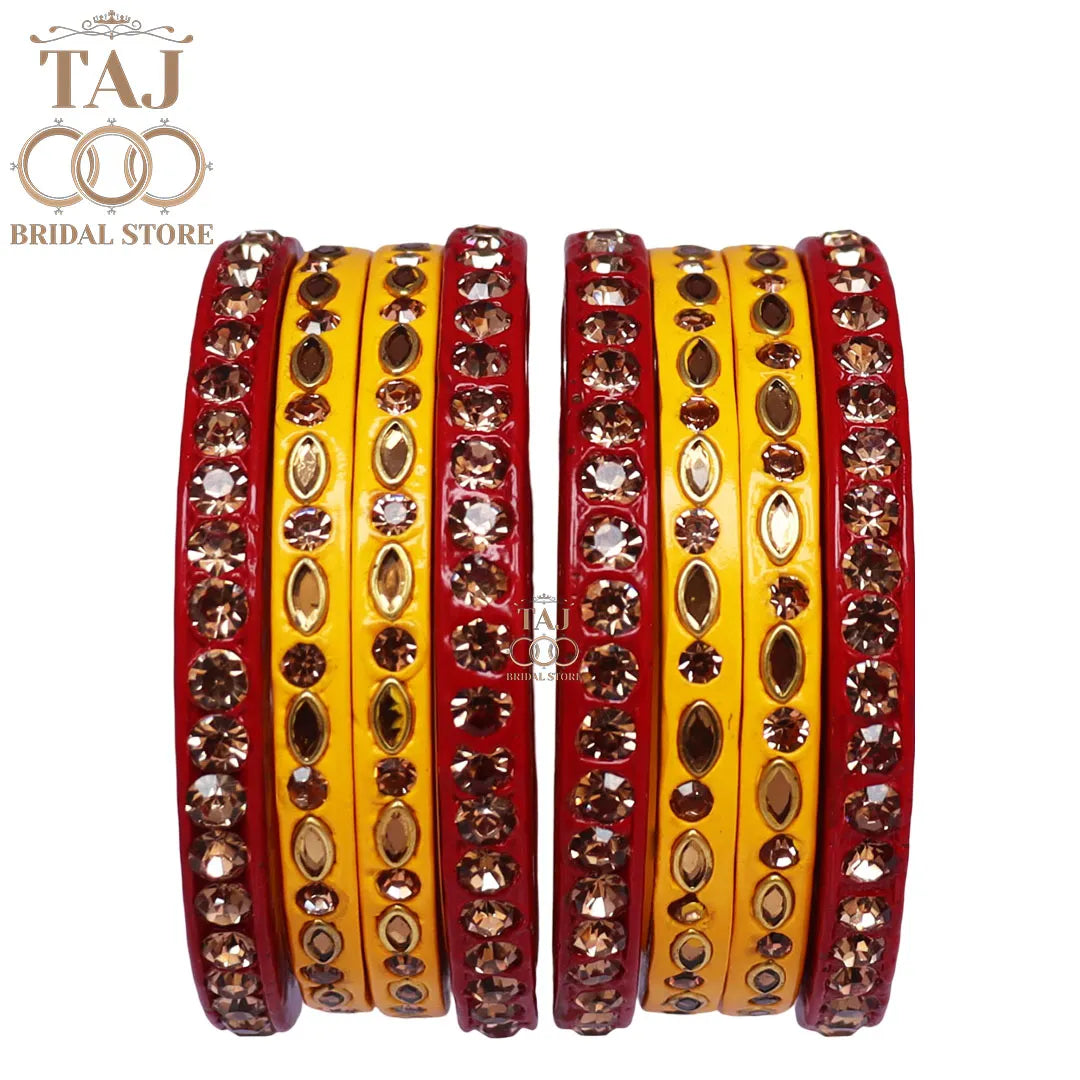 Marwadi Short Lac Chura With Beautiful White Stone And Kundan Design (Set of 8)