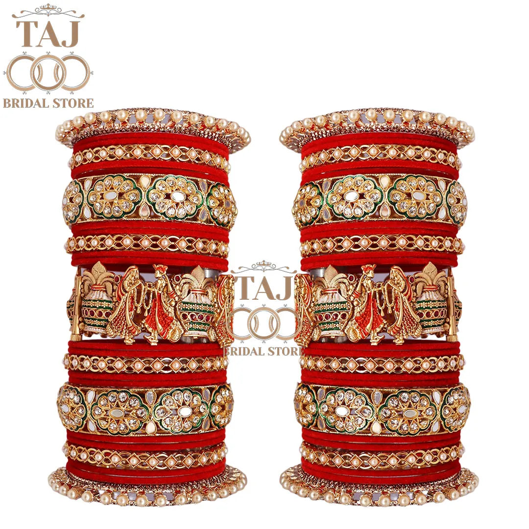 Rajwadi Wedding Metal Chura Set With Beautiful Dulha Dulhan Design Kada