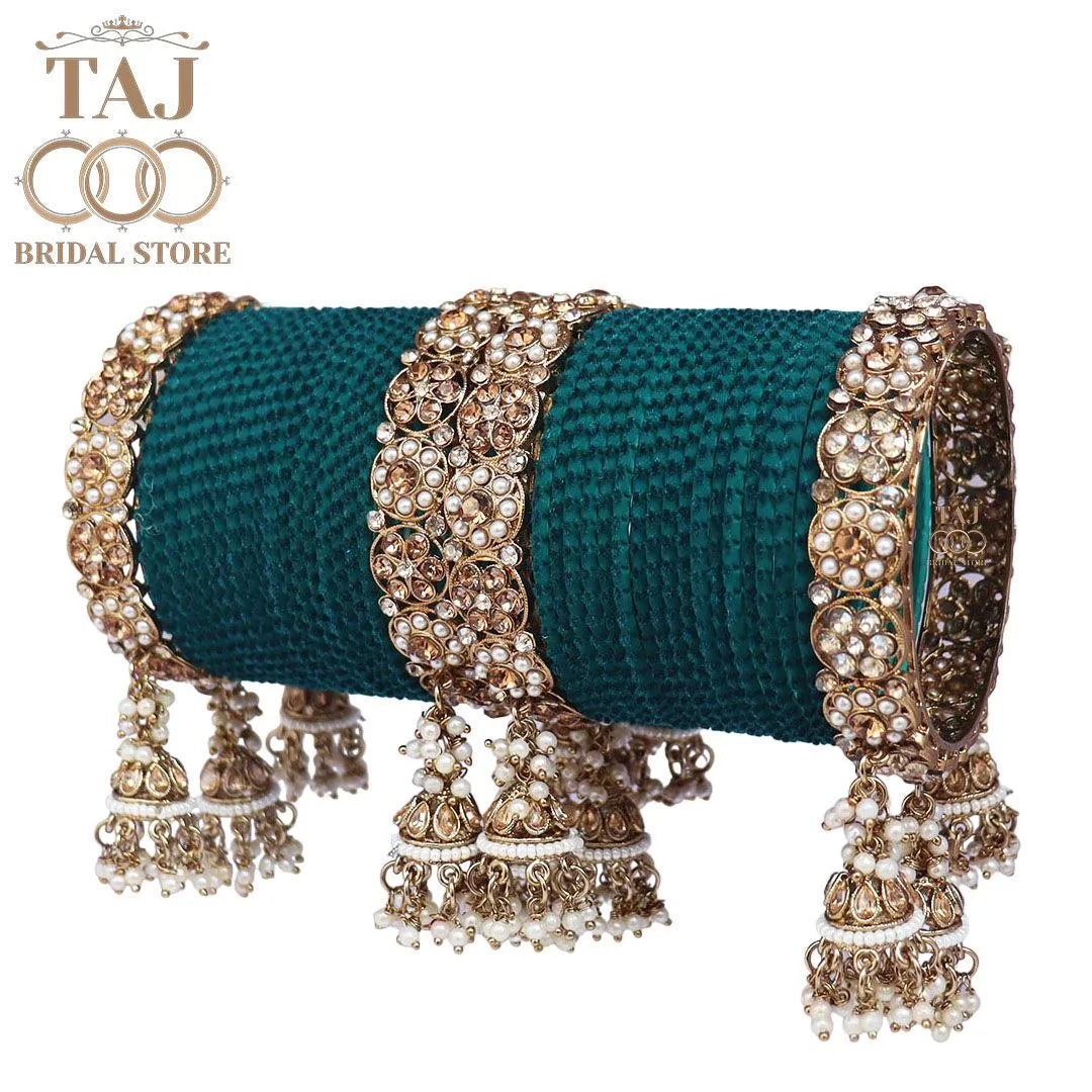 Rajwadi Semi Bridal Bangles Set With Beautiful Jhoomer Design Kada Taj Bridal Store