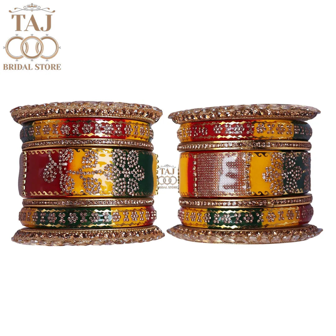 Traditional Lac Bangles Set with Latest Rhinestones Flower Design