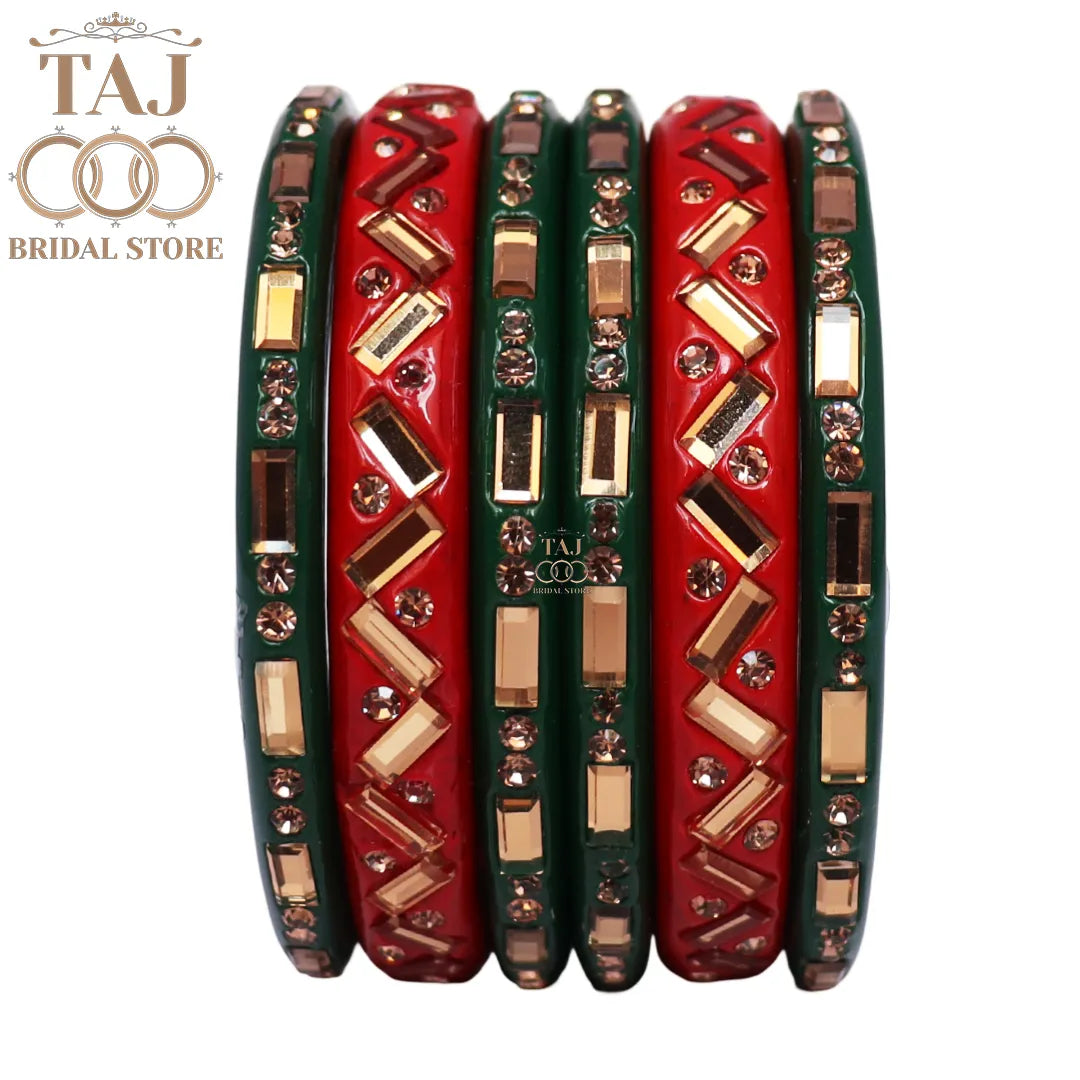 Jaipuri Lac Bangles with Beautiful Kundan Design (Pack of 6)