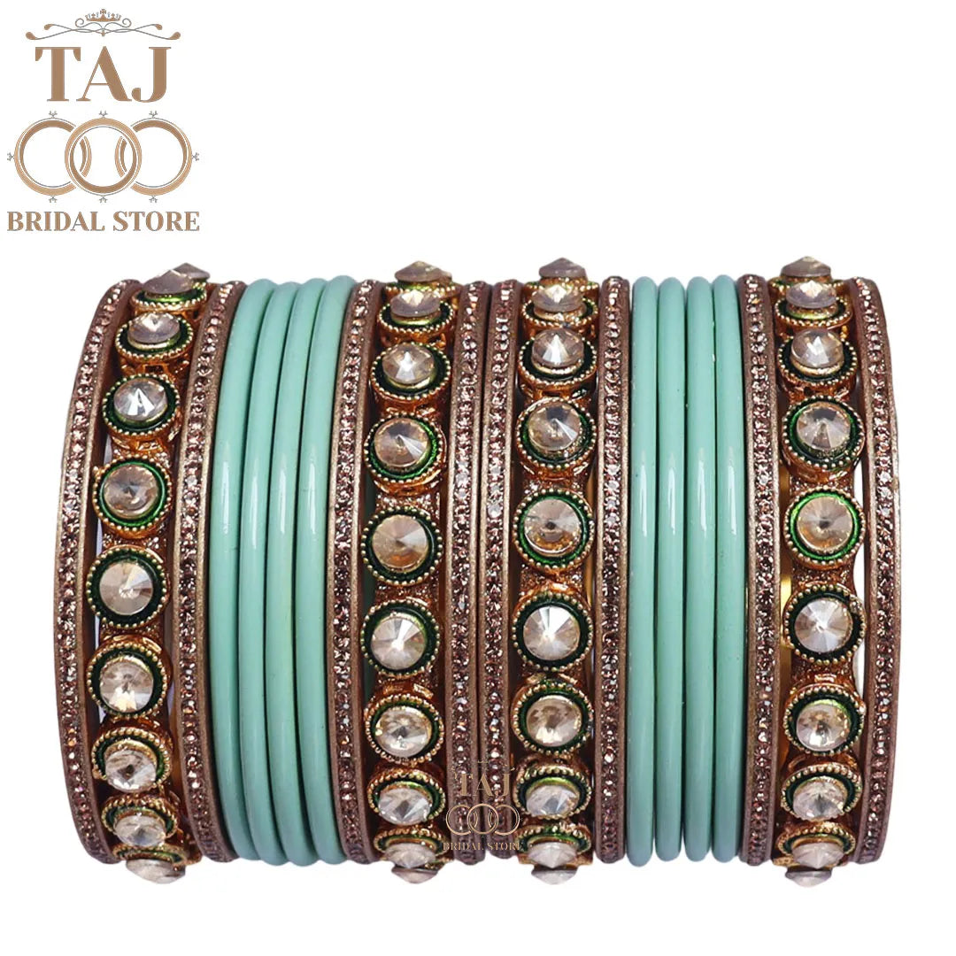 Rajasthani Lac Chura With Beautiful White Stone Work Metal Kada