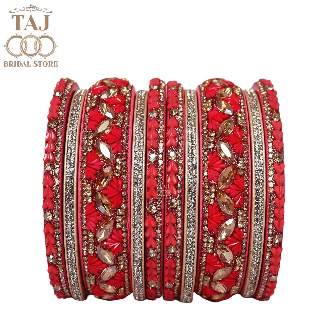 Women's Rajasthani Short Lac Bangles Set With Latest Kundan Design