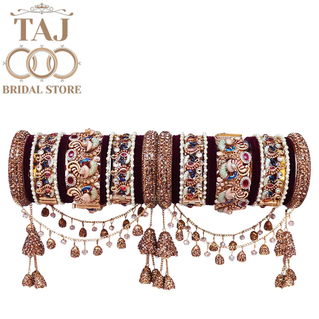 Latest Rajwadi Bridal Chura Set With New Peacock Design Kada And Jhula Latkan