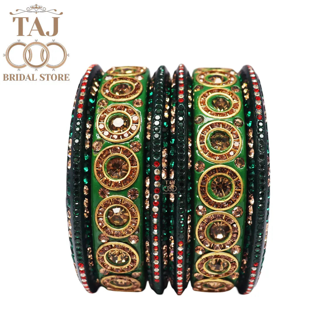 Designer Lac Bangle Set with Round Stones Design