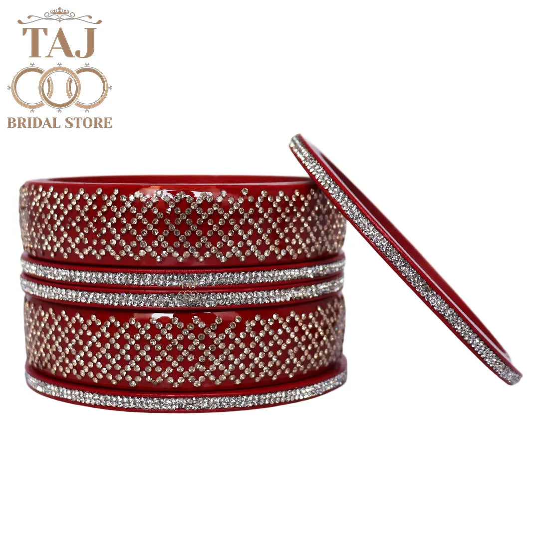 Premium Jaipuri Short Lac Bangles Set with Best Rhinestones Design