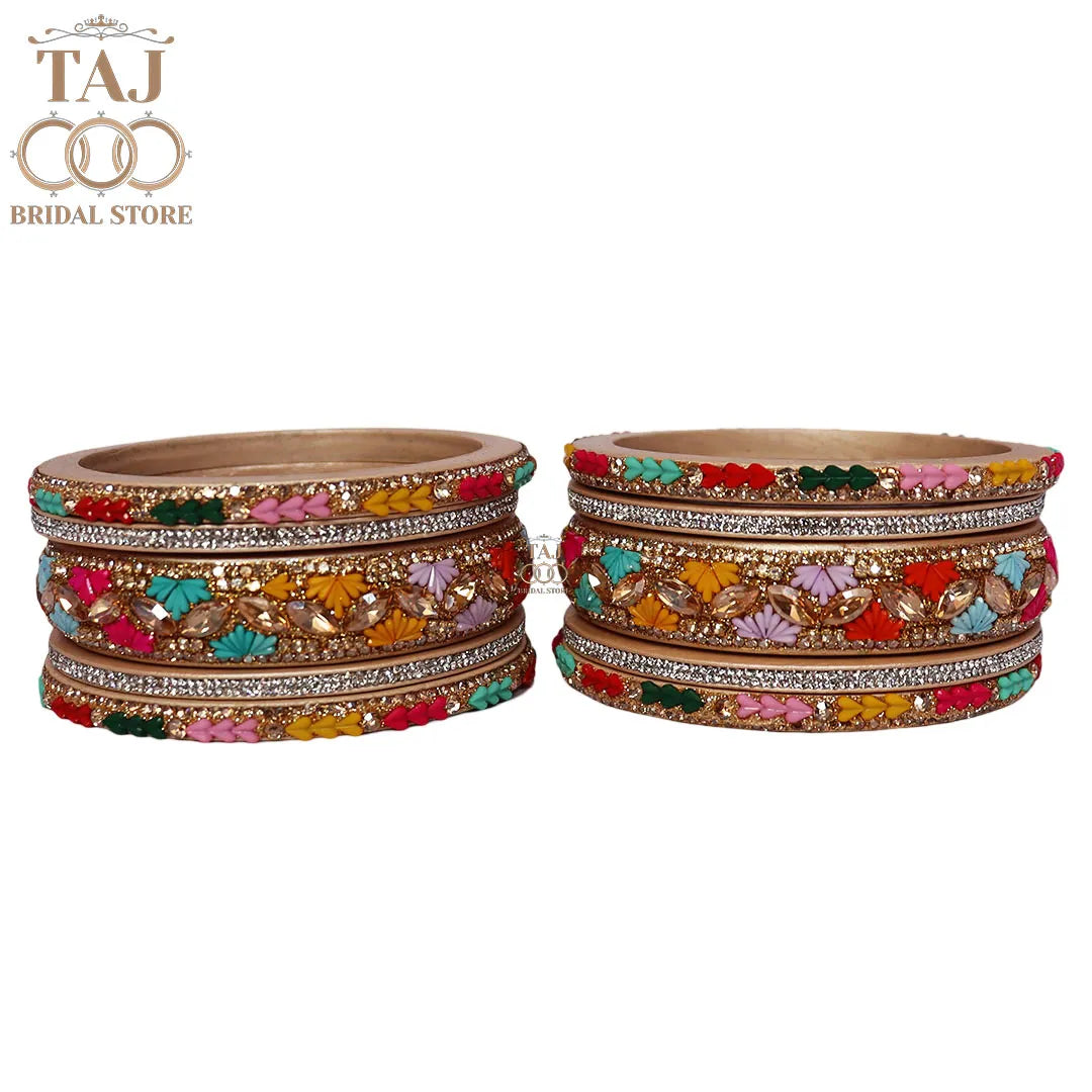 Women's Rajasthani Short Lac Bangles Set With Latest Kundan Design