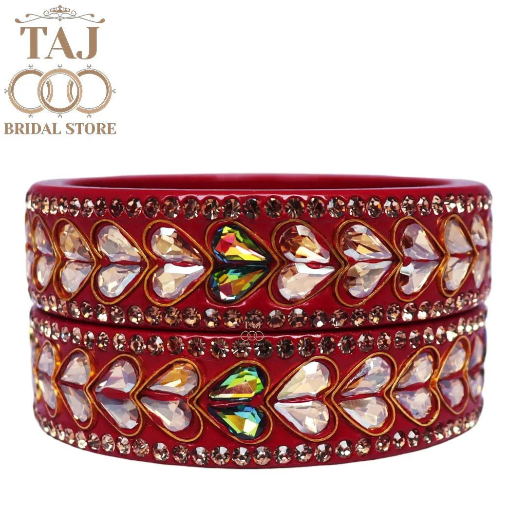 Lac Kada Bangles With Exquisite Heart-Shaped Kundan