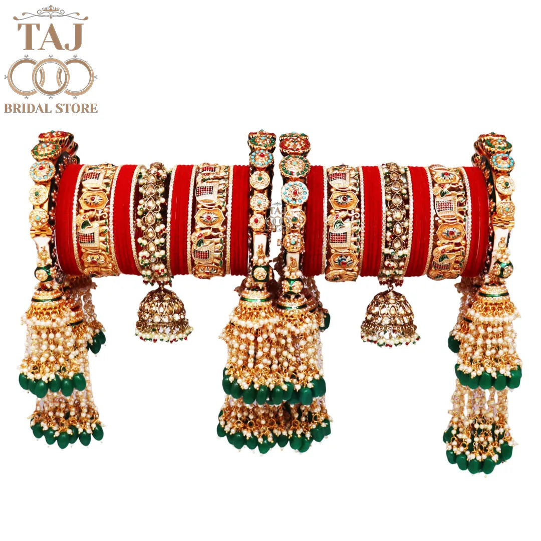 Luxurious Wedding Bangles Set with Latest Elephant & Jhoomer Design