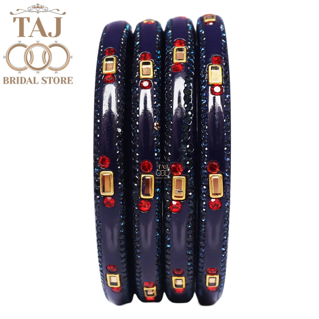Fancy Lac Kada Bangles with Kundan and Rhinestones (Set of 4)