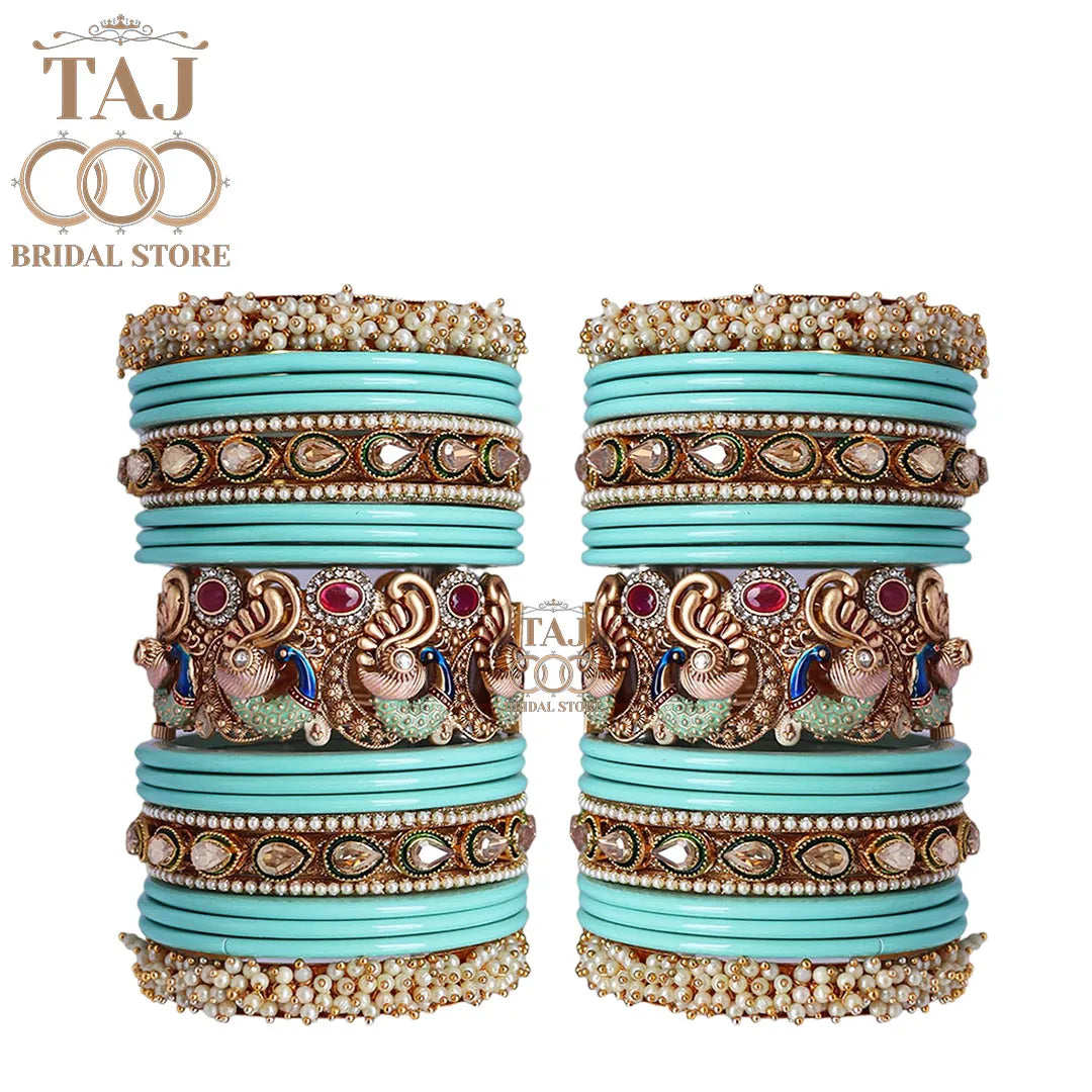 Rajasthani Traditional Bridal Chuda Set With Beautiful Peacock Design Brass Kada
