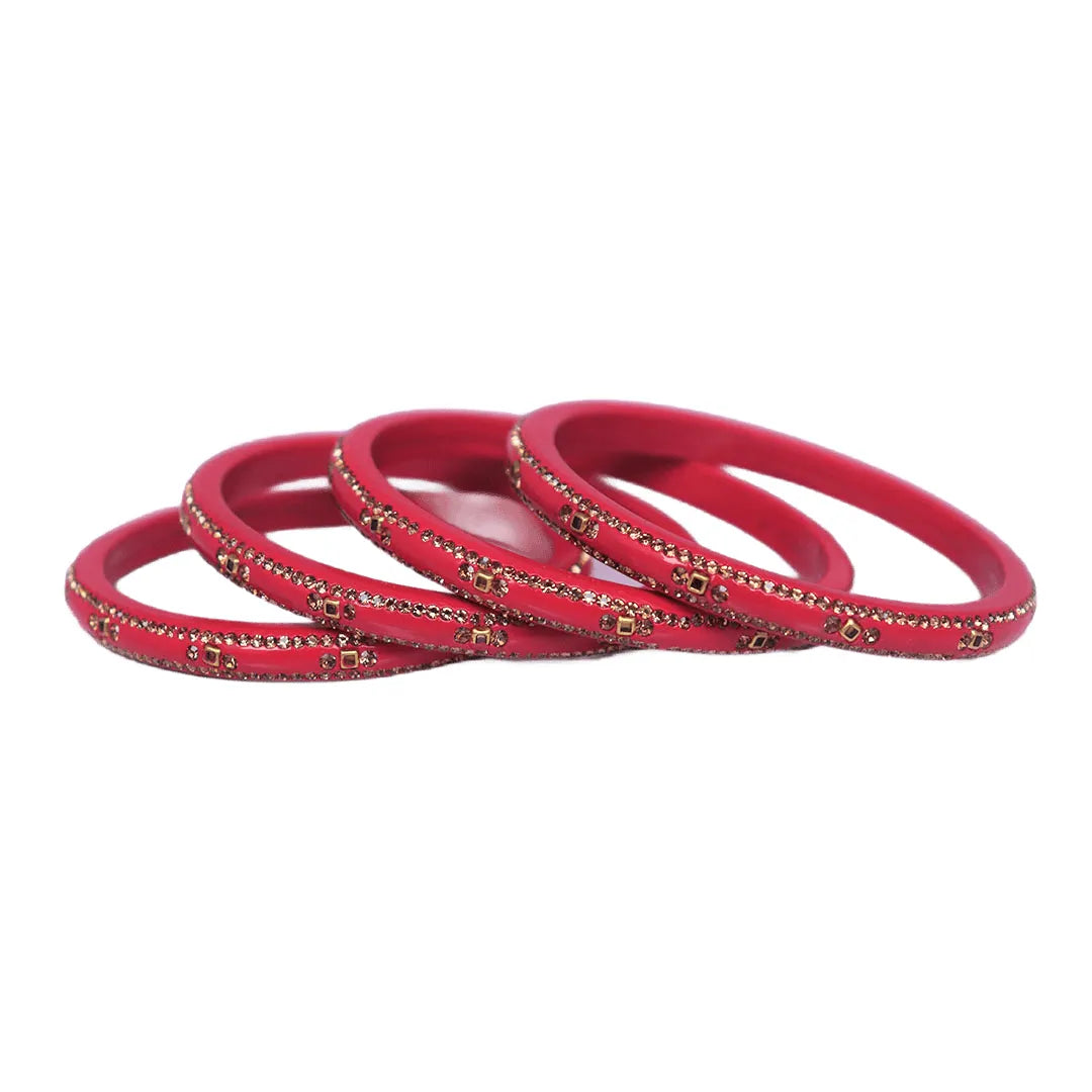 Lac Bangles with Beautiful Rhinestones Design (Pack of 4) Taj Bridal Store