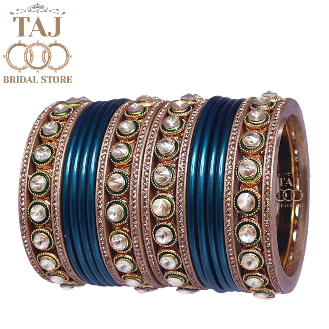 Rajasthani Lac Chura With Beautiful White Stone Work Metal Kada