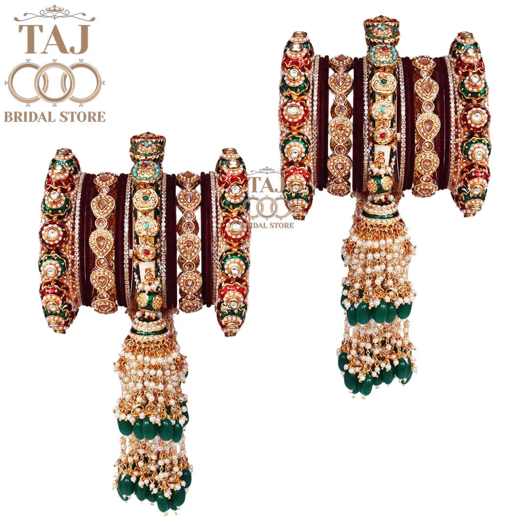 Royal Rajwadi Bridal Bangles Set with Heavy Jhoomer Latkan