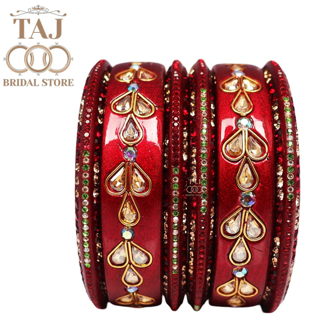 Karwa Chauth Special Lac Bangles Set With Kundan Design (Set of 6)