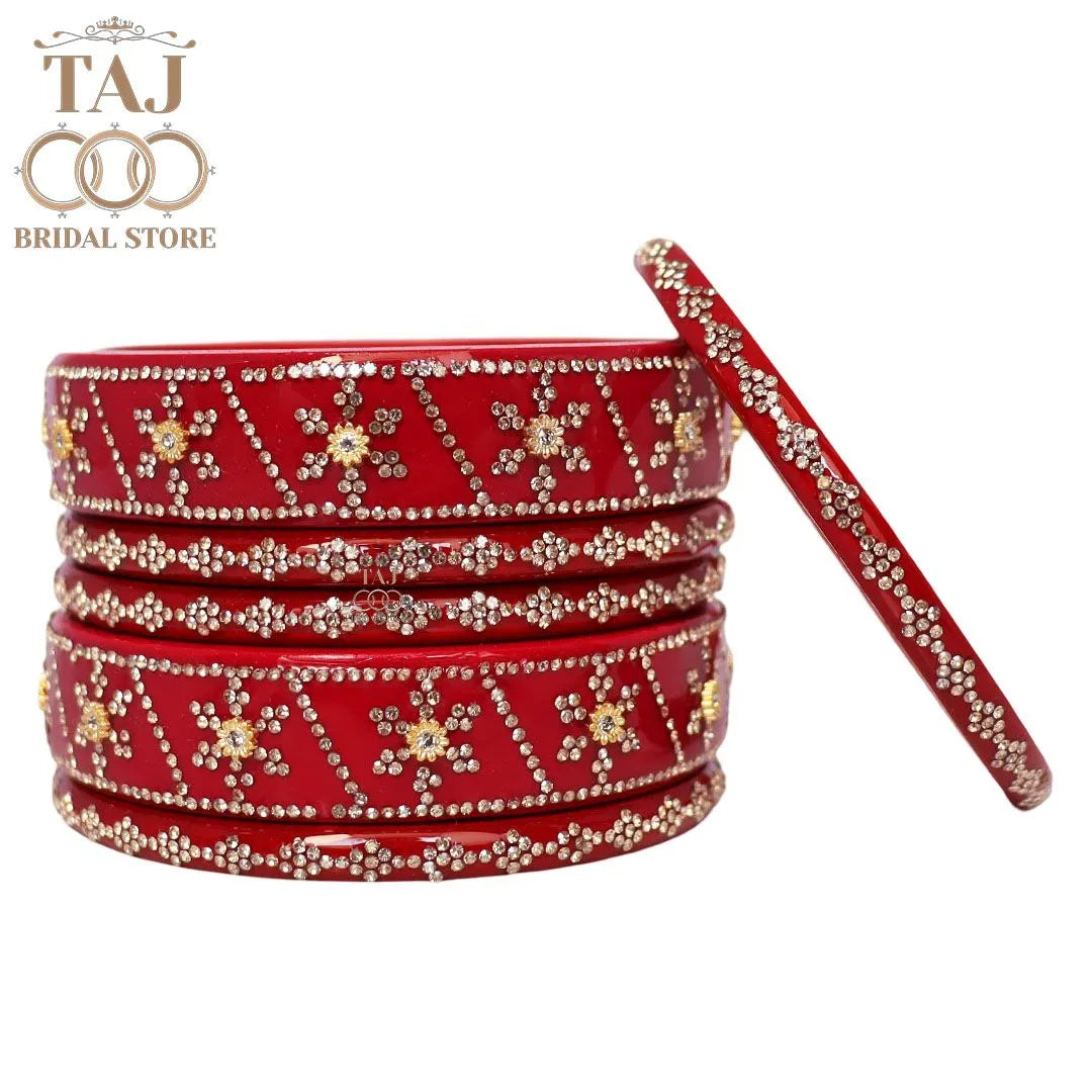 Premium Designer Short Lac Bangles Set with Latest Rhinestones Design