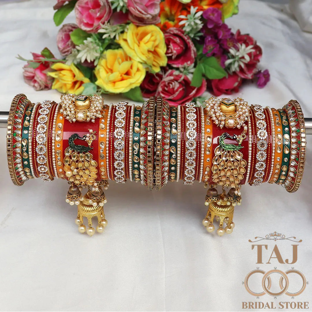 Rajwadi Wedding Chuda Set With Beautiful Peacock And Latest Jhoomer Design