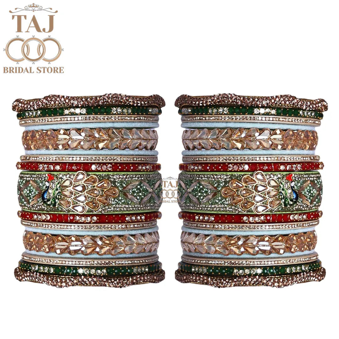 Rajasthani Lac Bridal Bangles Set With New Peacock and Kundan Design
