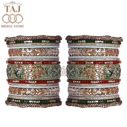 Rajasthani Lac Bridal Bangles Set With New Peacock and Kundan Design