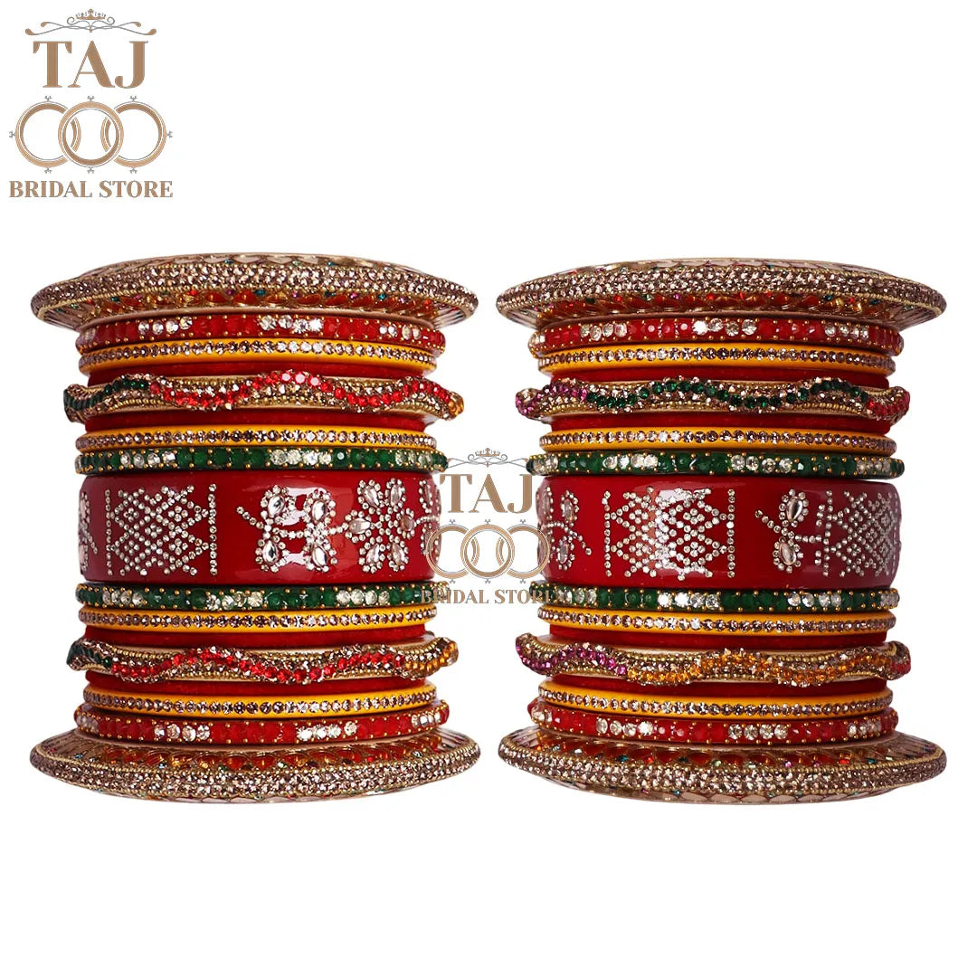 Lahti Bangles for Bride with Beautiful Rhinestones and Zigzag Design
