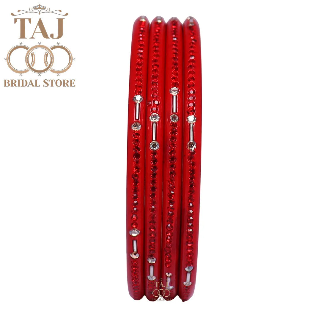Rajasthani Lac Chudi With Beautiful Rhinestone Design (Pack of 4) Taj Bridal Store