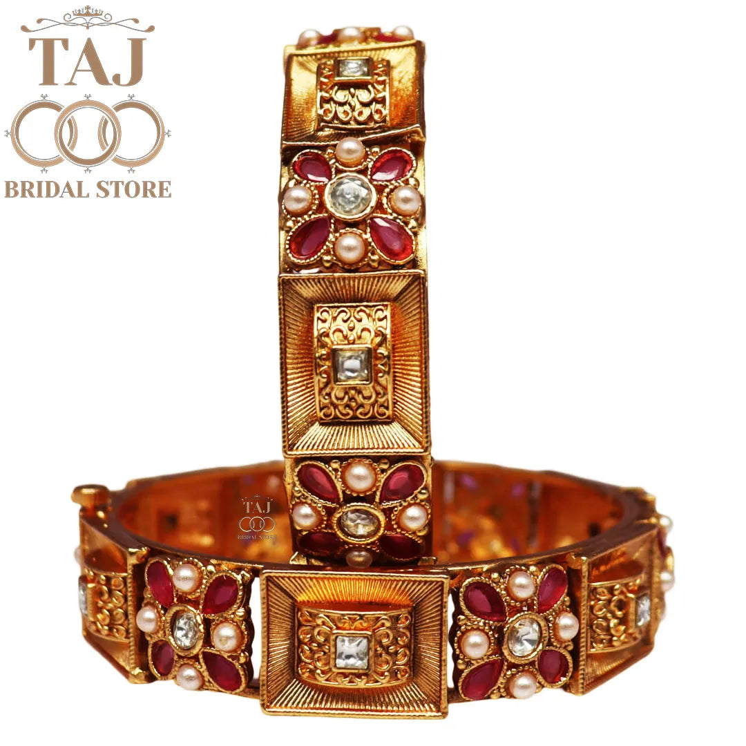 Royal Rajwadi Kada Bangles with Kundan Design (Set of 2)