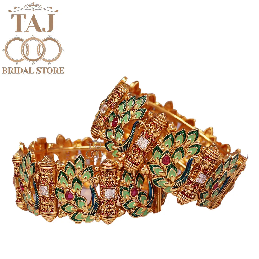 Rajwadi Metal Kada With Beautiful Latest Peacock Design (Pack of 2)