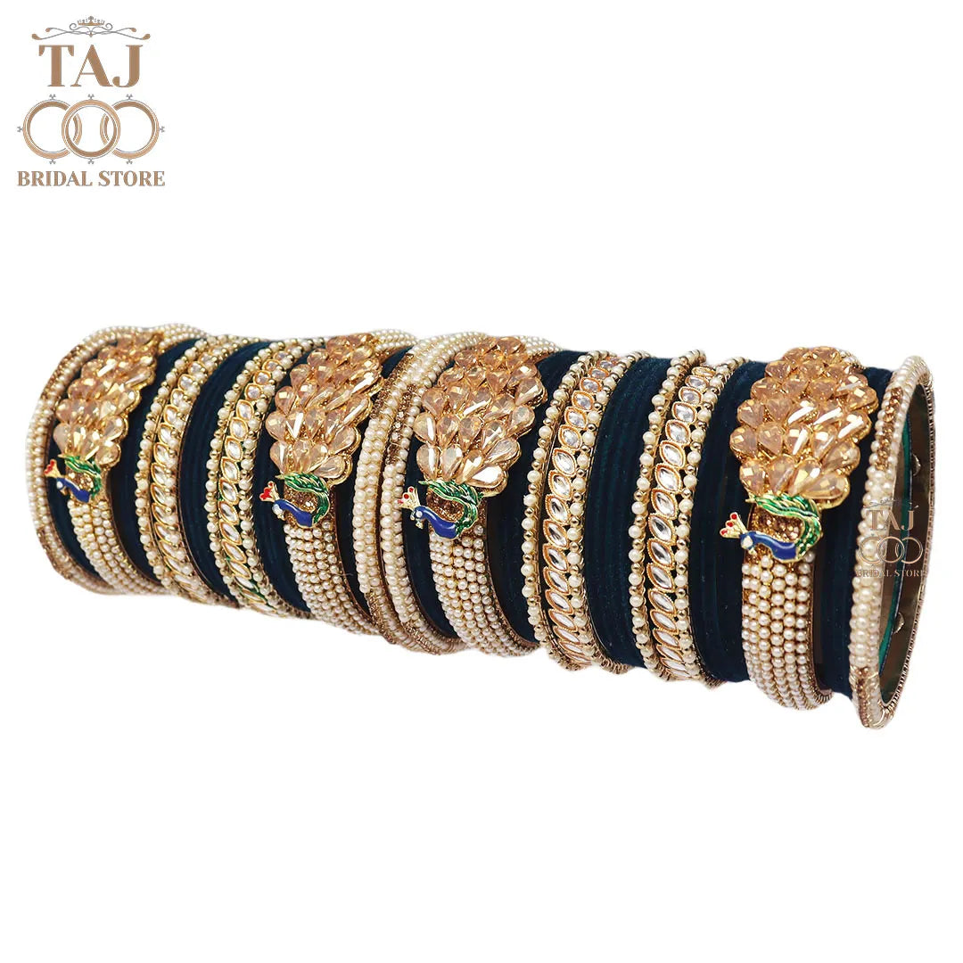 Rajwadi Wedding Bangles with Beautiful Peacock Design Taj Bridal Store