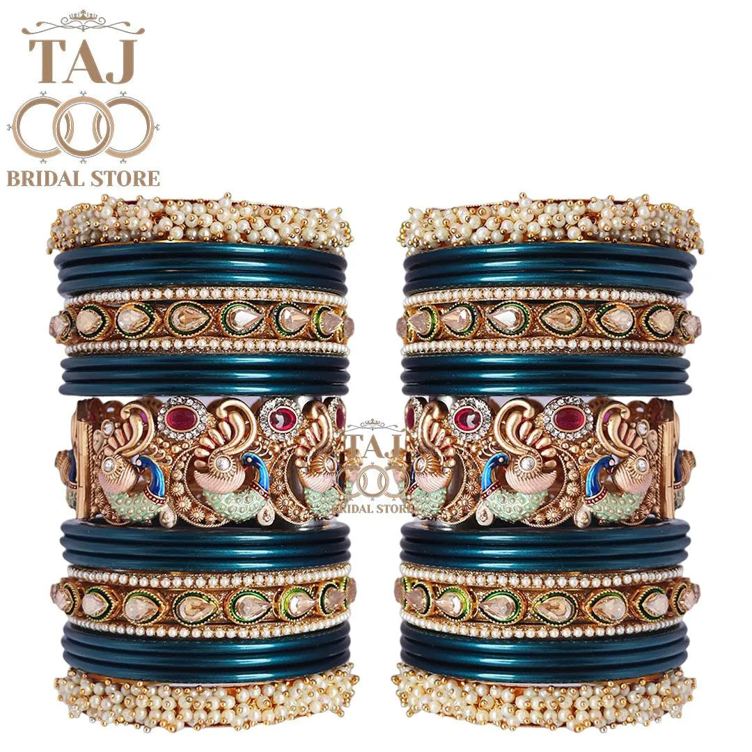 Rajasthani Traditional Bridal Chuda Set With Beautiful Peacock Design Brass Kada
