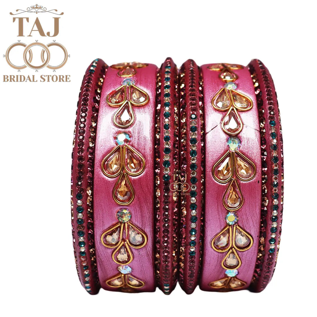Karwa Chauth Special Lac Bangles Set With Kundan Design (Set of 6)