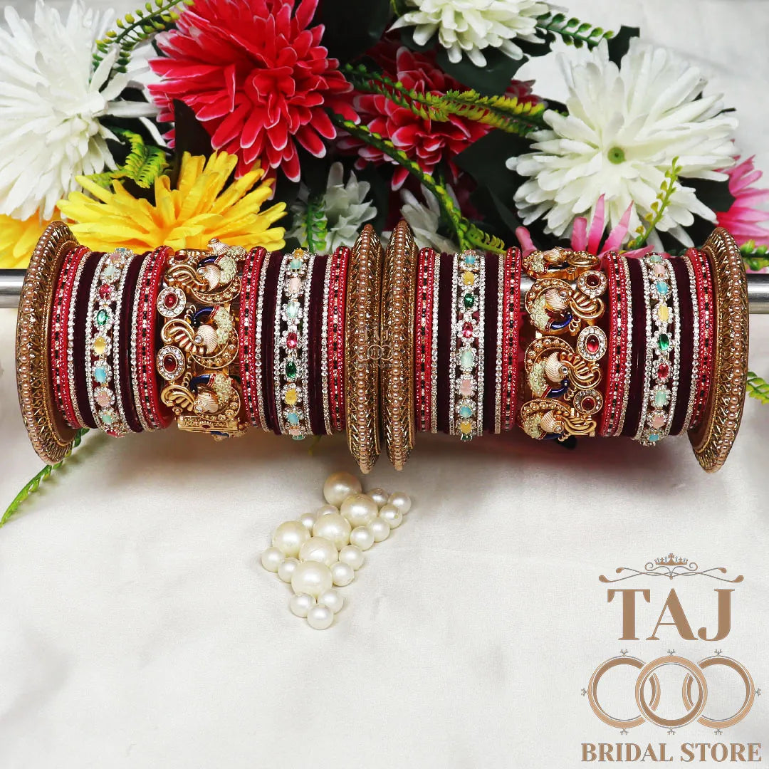Royal Rajwadi Bangle Set with Peacock Motifs