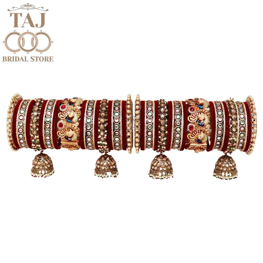 Premium Jhoomer Latkan Wedding Bangles Set With Peacock Design