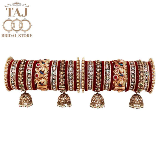 Premium Jhoomer Latkan Wedding Bangles Set With Peacock Design