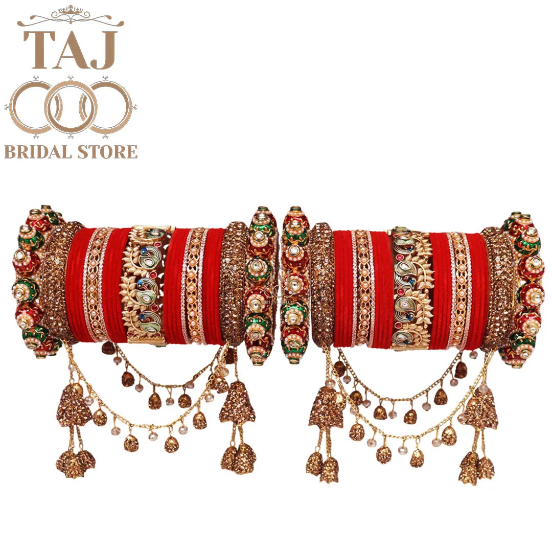 Peacock Design Rajwadi Wedding Bangles Set With Beautiful Jhula Latkan
