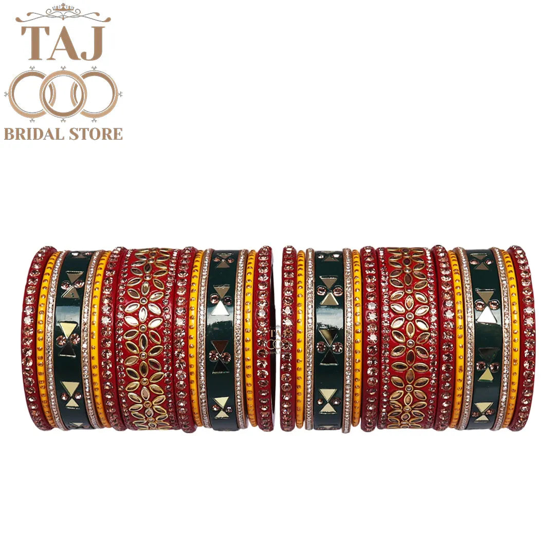 Rajasthani Lac Chura for Beautiful Bride With Traditional Mirror and Kundan Design