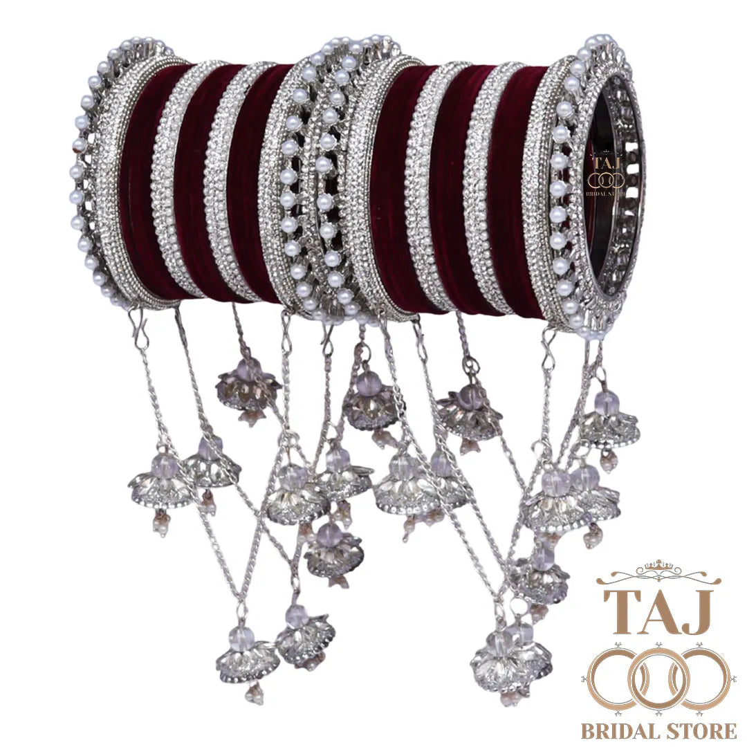 Designer Bridal Bangles Set With Beautiful Chain Latkan Design
