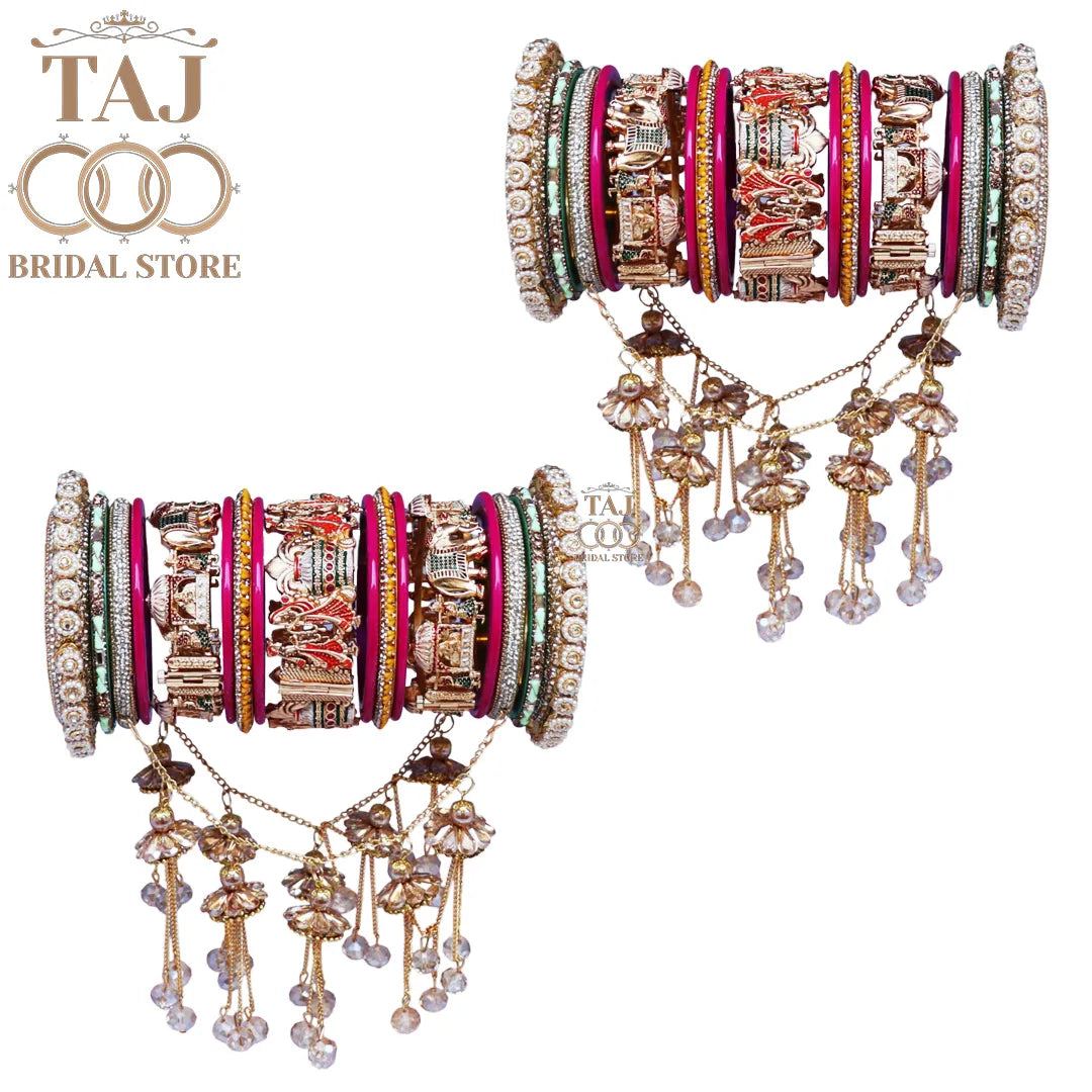 Premium Wedding Bangle Set with Dulha Dulhan & Twinkling Latkan Design