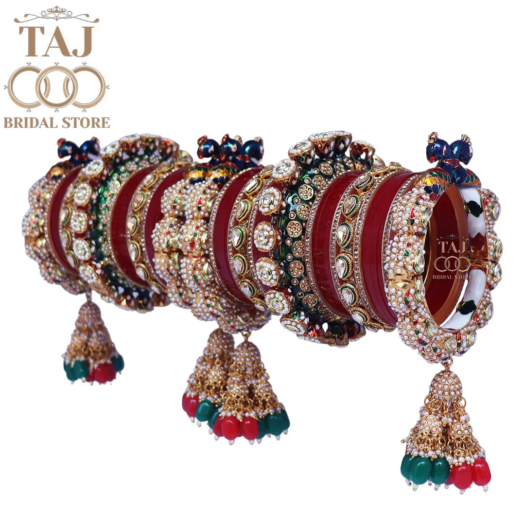 Heavy Design Rajwadi Chuda Set With Beautiful Peacock And Jhoomer Design Bangadi
