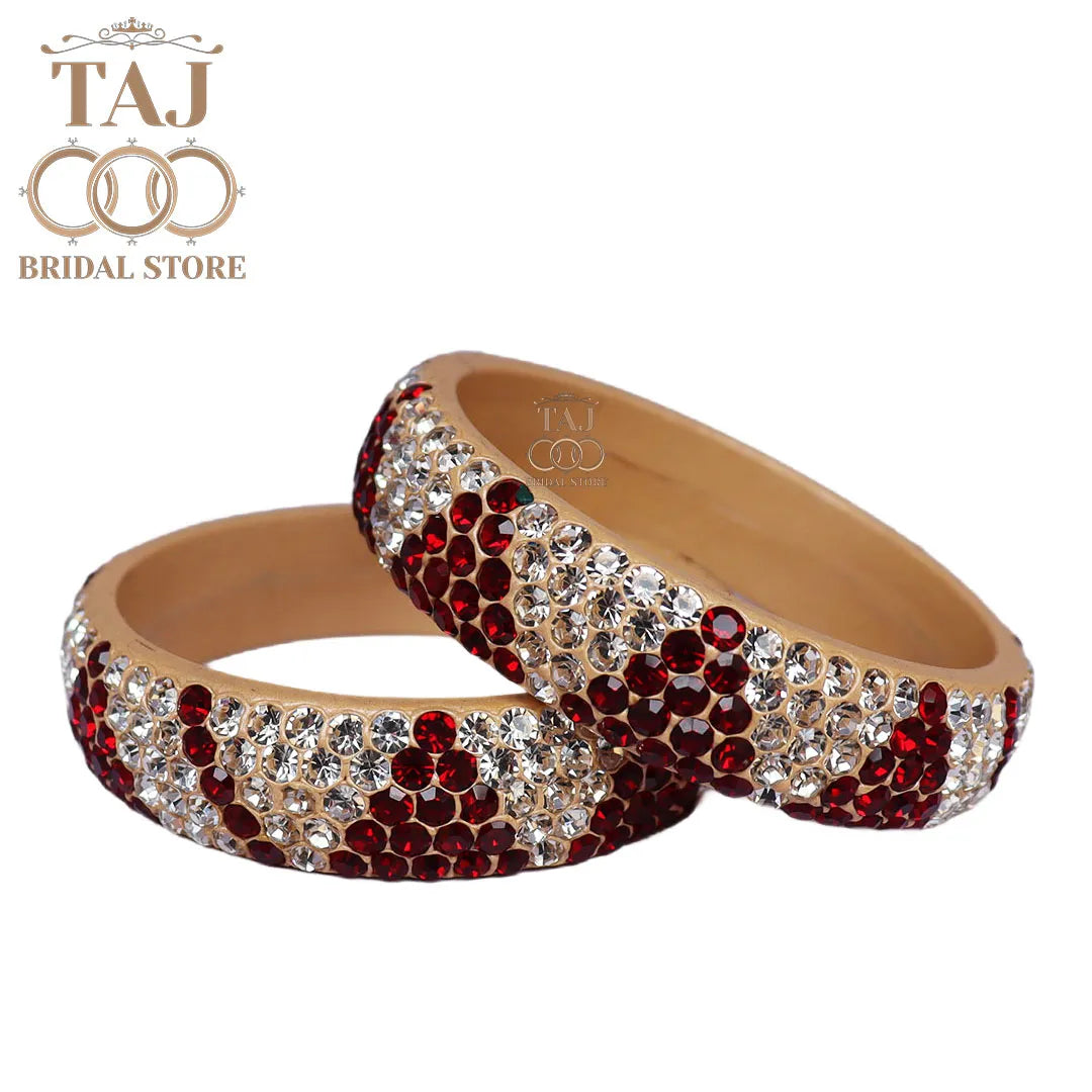 Rajasthani Lac Kada in Beautiful Red-White Stone (Pack of 2)