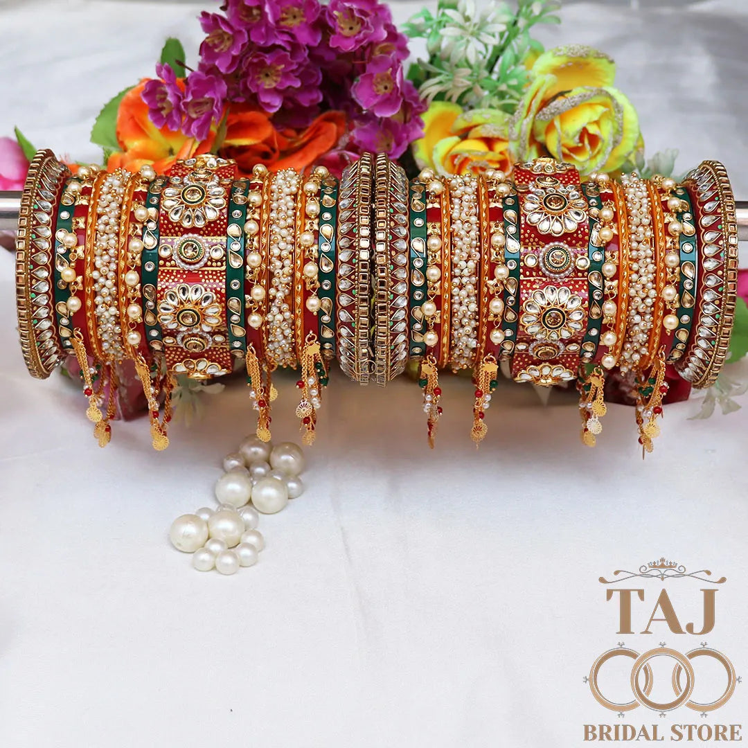 Rajwadi Wedding Chuda With Beautiful Chain Latkan Design