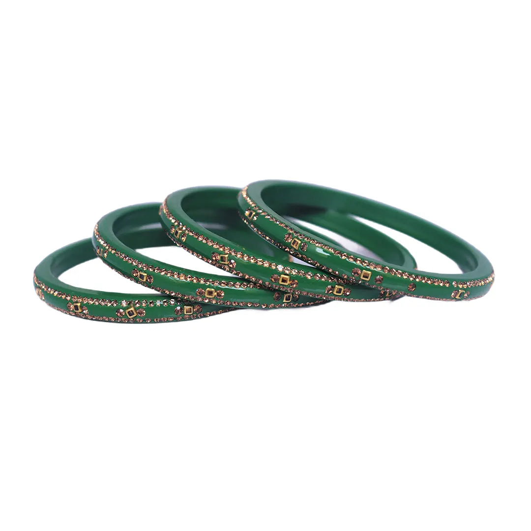 Lac Bangles with Beautiful Rhinestones Design (Pack of 4) Taj Bridal Store