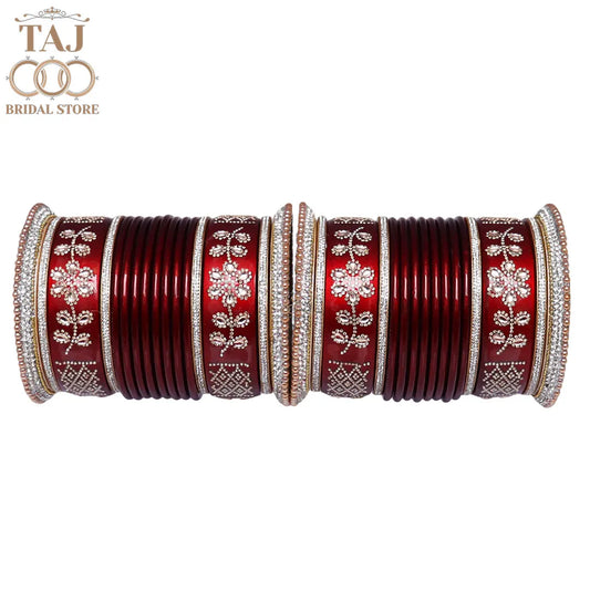 Rajasthani Lakh Bangles for Wedding with New Rhinestones Flower Design