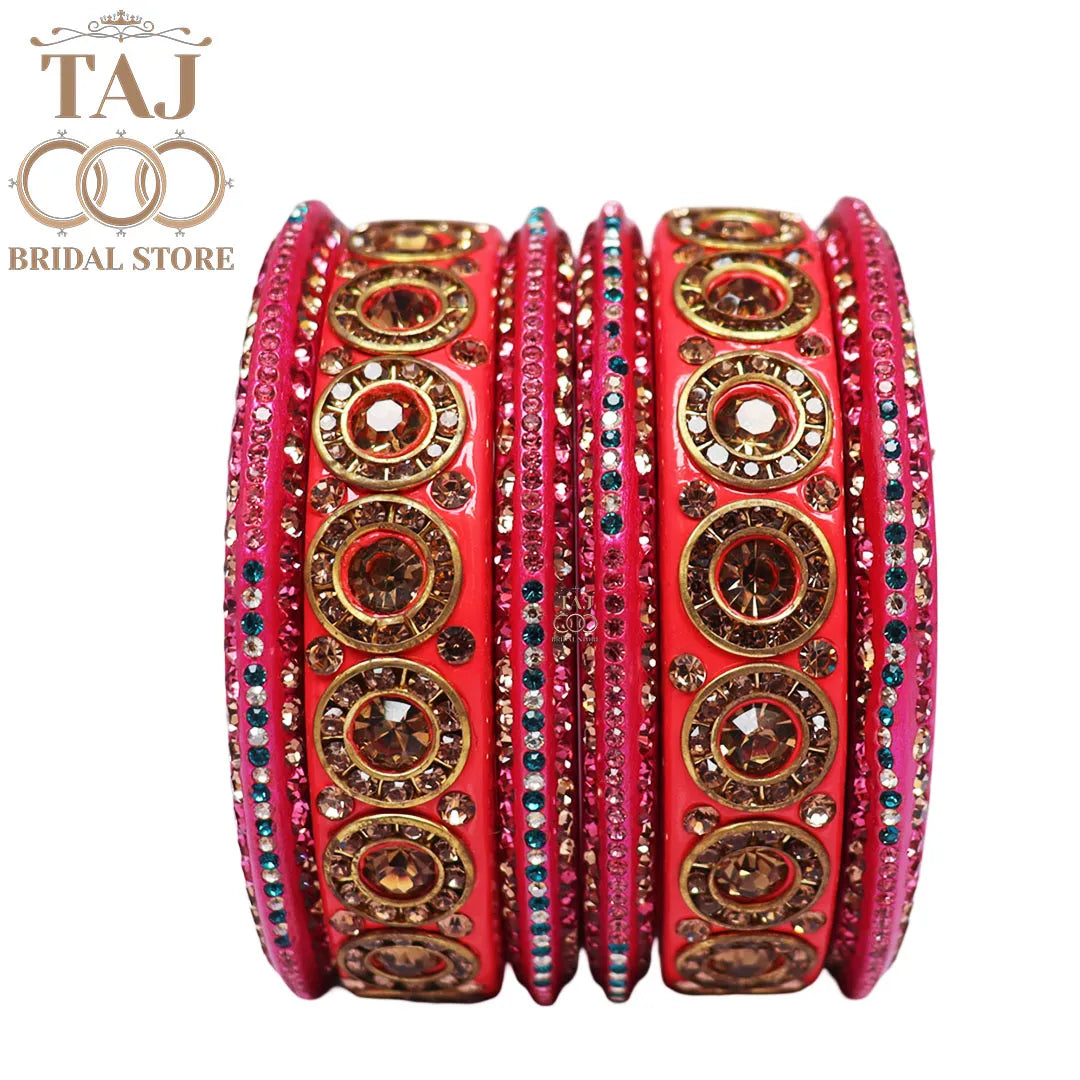 Designer Lac Bangle Set with Round Stones Design