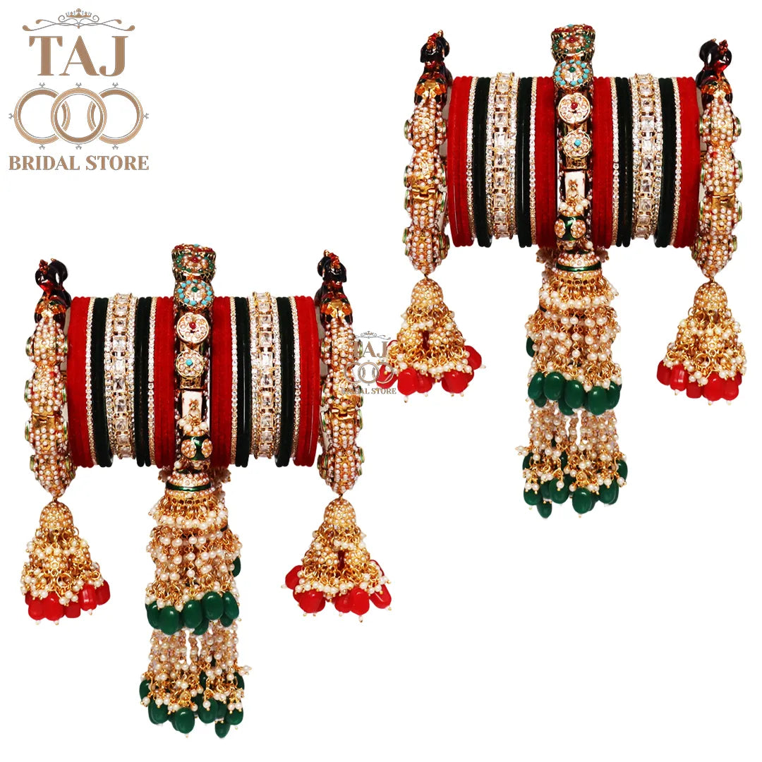 Premium Wedding Bangles Set with Beautiful Peacock and Latkan Design