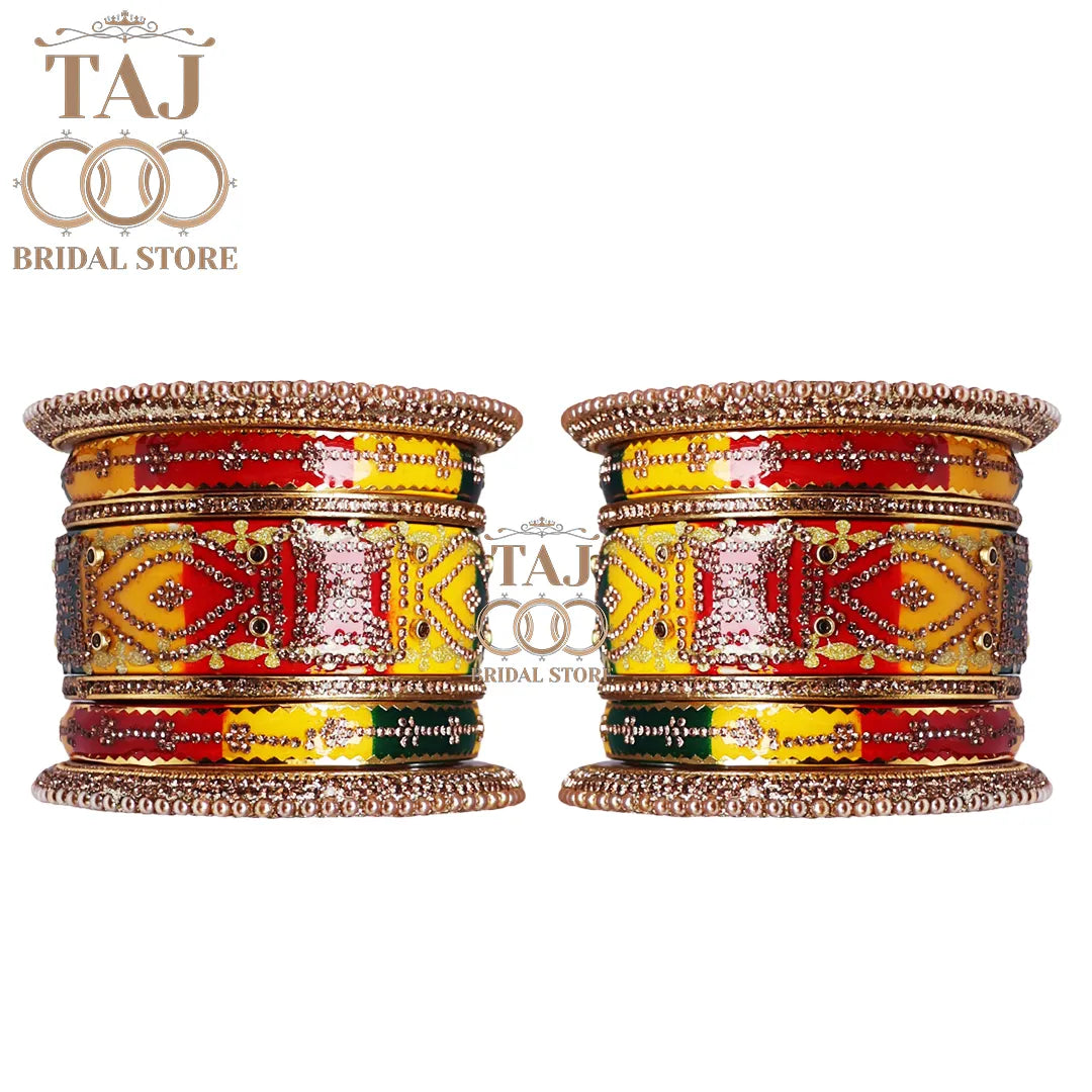 Handmade Lac Bridal Bangles in Traditional Rhinestones Unique Design