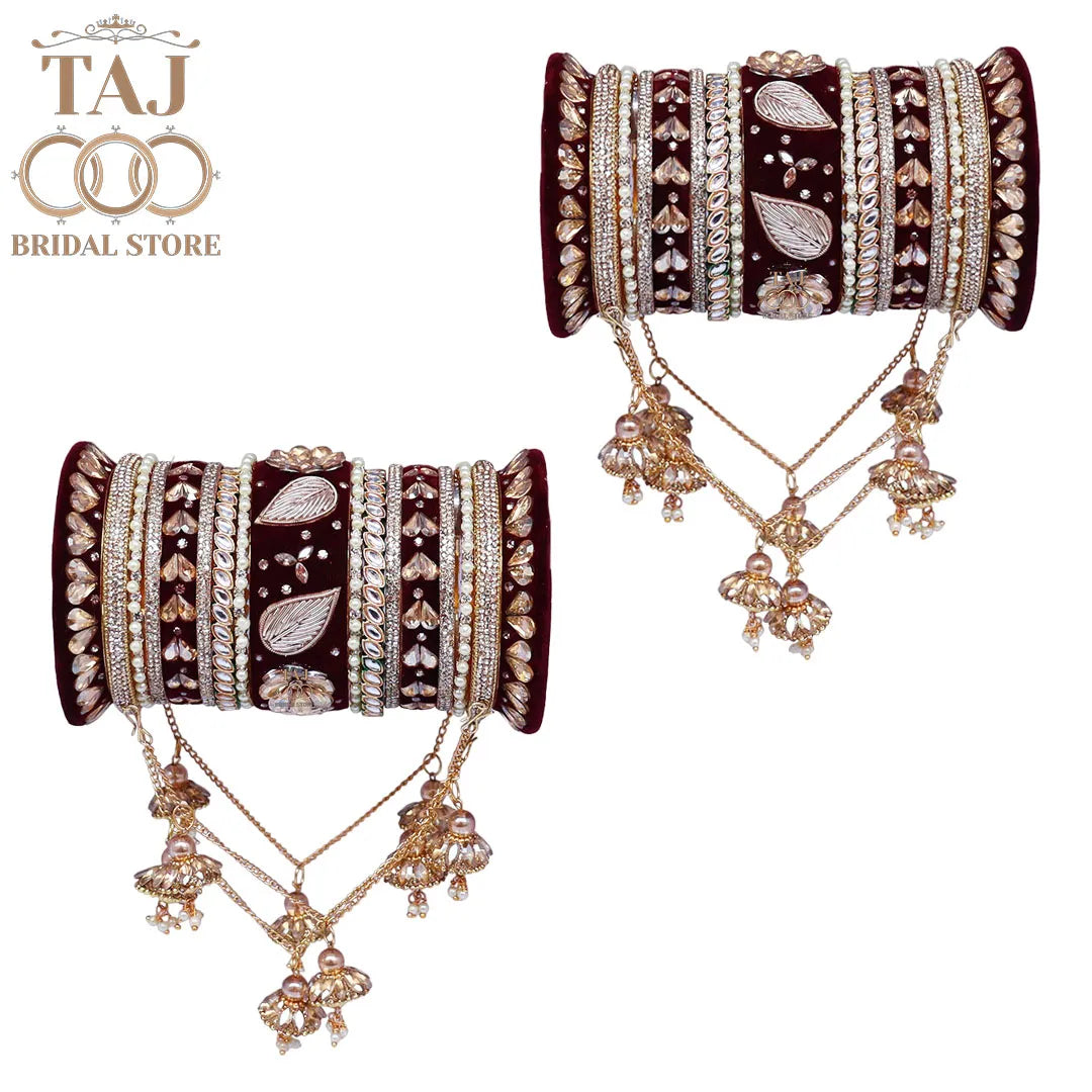 Rajwadi Wedding Bangles Set With Beautiful Chain Jhoomer Latkan Design